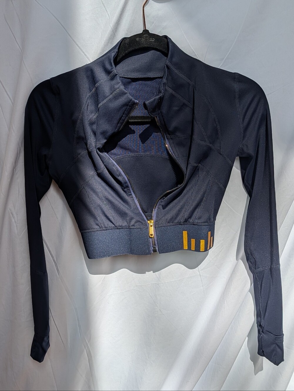 Vintage Lululemon Navy Cropped Zip-Front Active Jacket with Gold Accent
